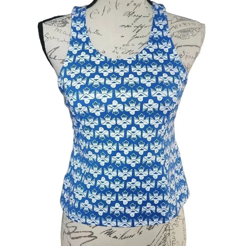 Nollie Women's Size Large Blue White Eagle Print Back Cutout Tank Top